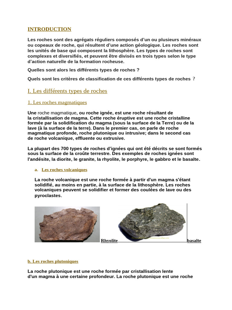 Les Diffã©rents Types de Roches | PDF | Roche magmatique | Roche ...