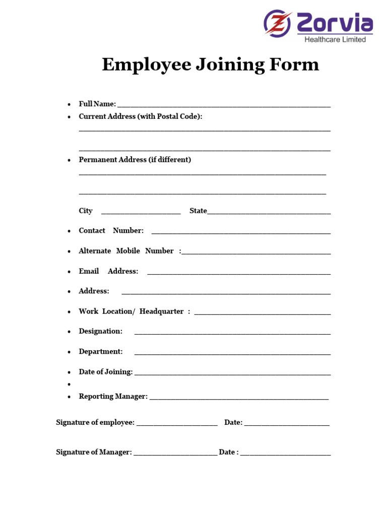Employee Joining Form | PDF