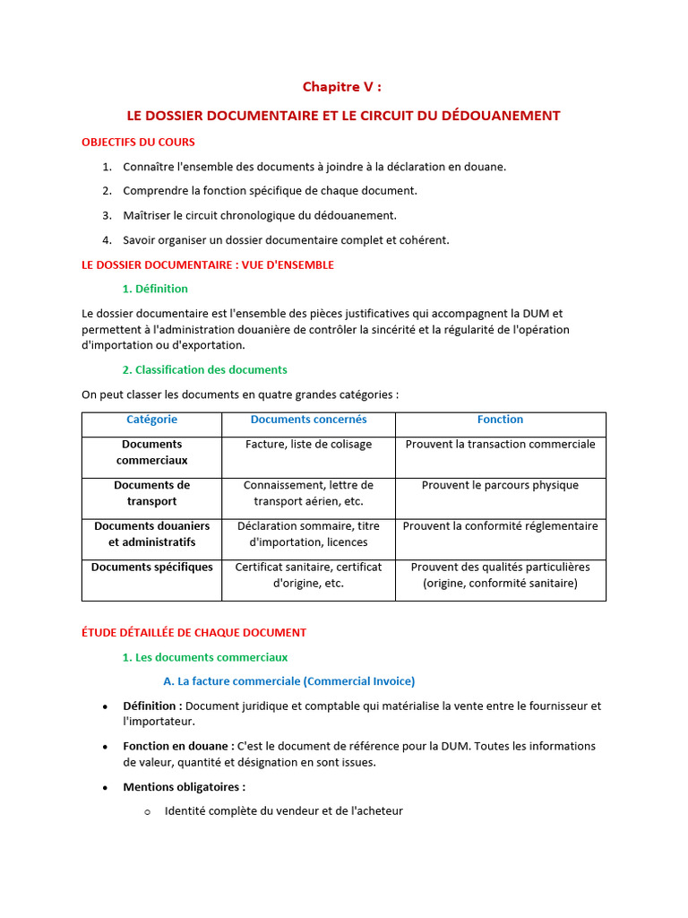 Chapitre V, Documents de Déclaration | PDF | Transport | Connaissement