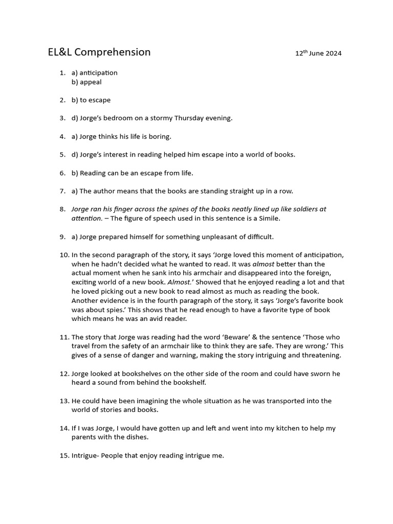 EL&L Comprehension | PDF