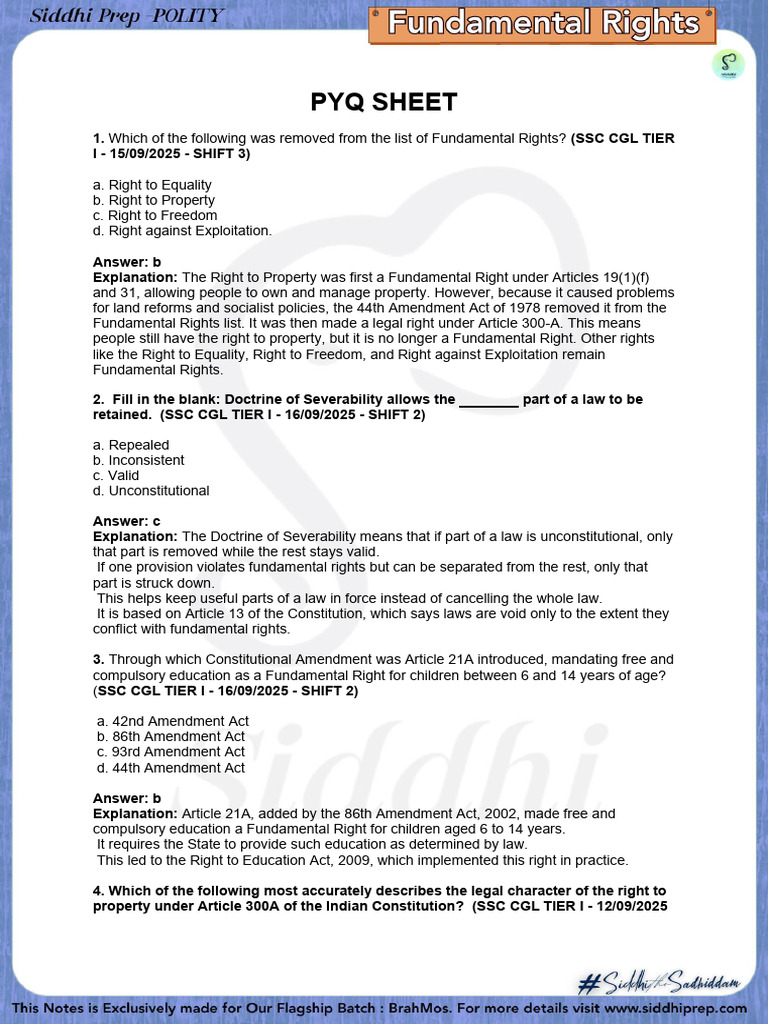 PYQ Sheet | PDF | Government | Political Law