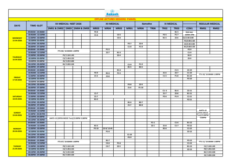 Medical Time Table - 15-04-2026 To 21-04-2026 | PDF