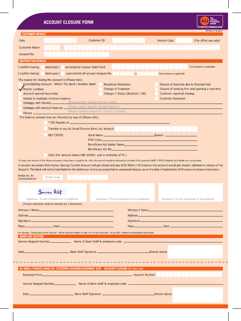 Account Closure Form Imran Asif | PDF