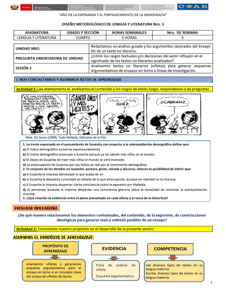 Diseño metodologico para el aprendizaje 3 unidad 1 | PDF | Cómics