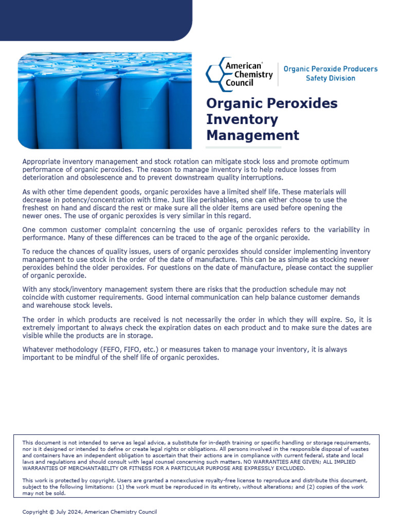 Organic Peroxides Inventory Management | PDF | Inventory | Shelf Life