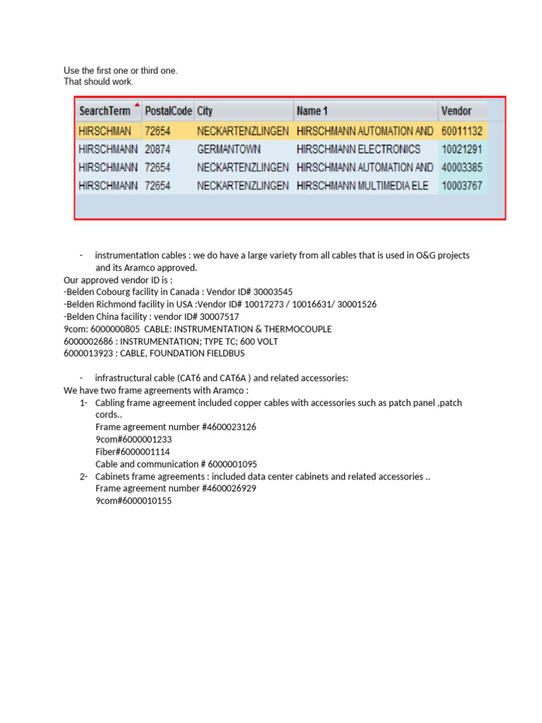 ARAMCO Hirschmann Registration Numbers 9Com | PDF