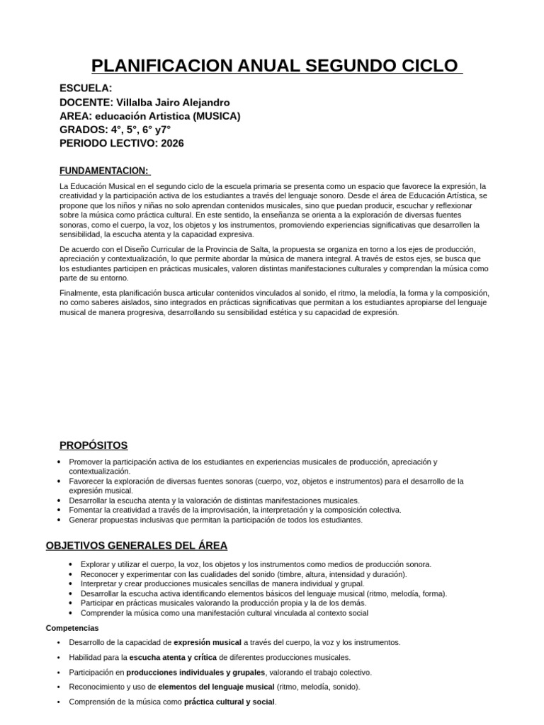 PLANIFICACION ANUAL SEGUNDO CICLO | PDF | Melodía | Ritmo