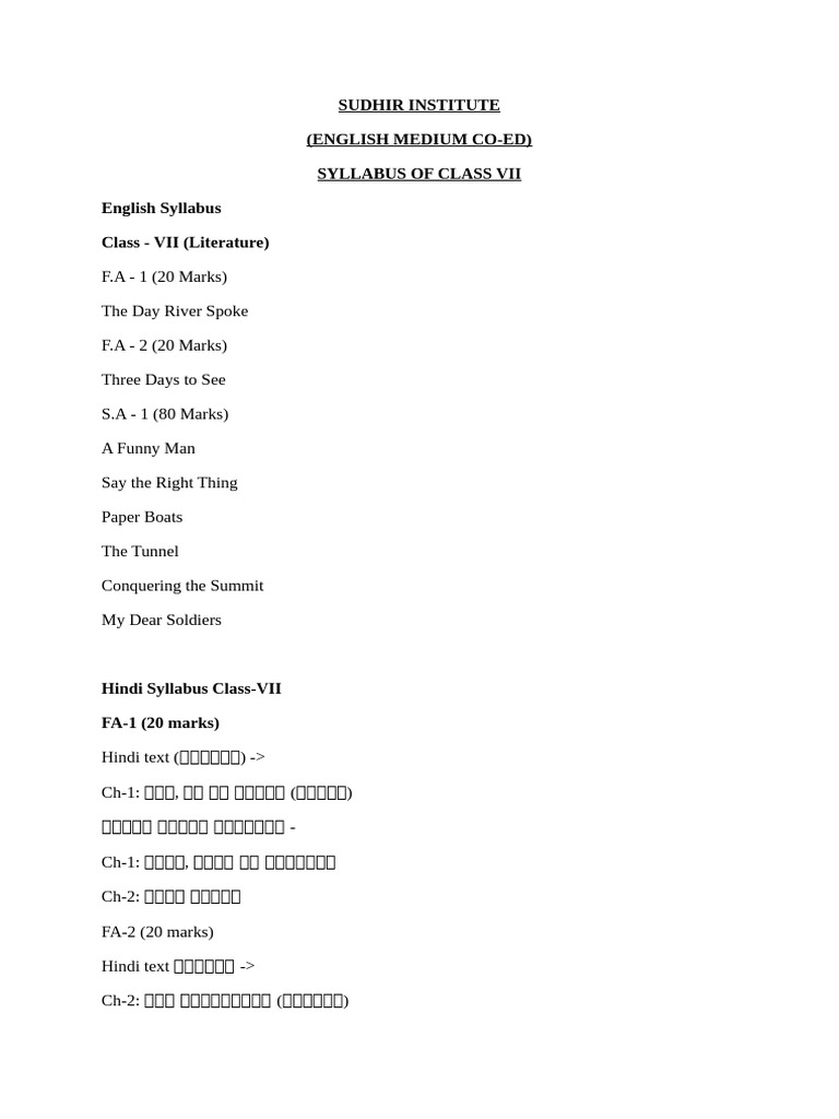 CLASS VII Syllabus | PDF | Numbers | Physical Sciences