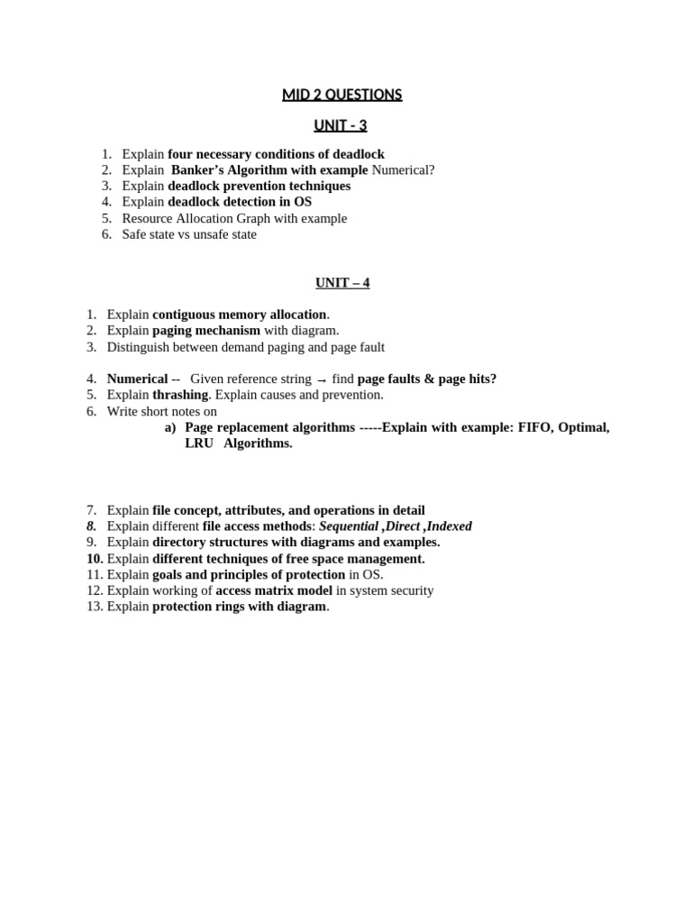 Os Mid 2 Imp Questions | PDF