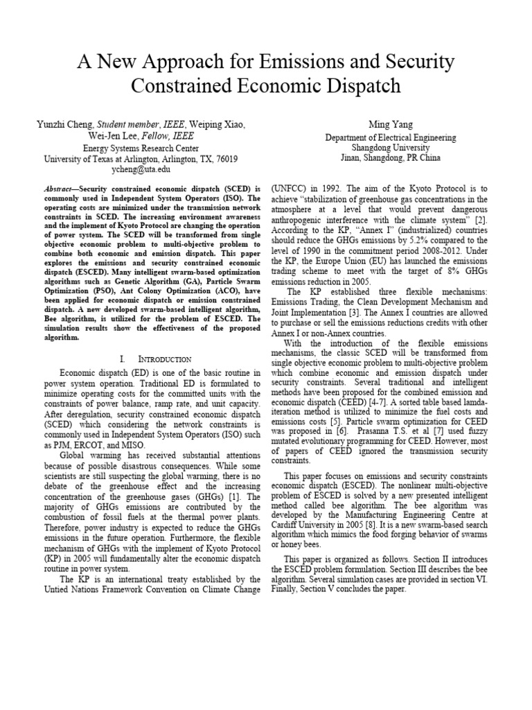 A New Approach for Emissions and Security Constrained Economic Dispatch ...