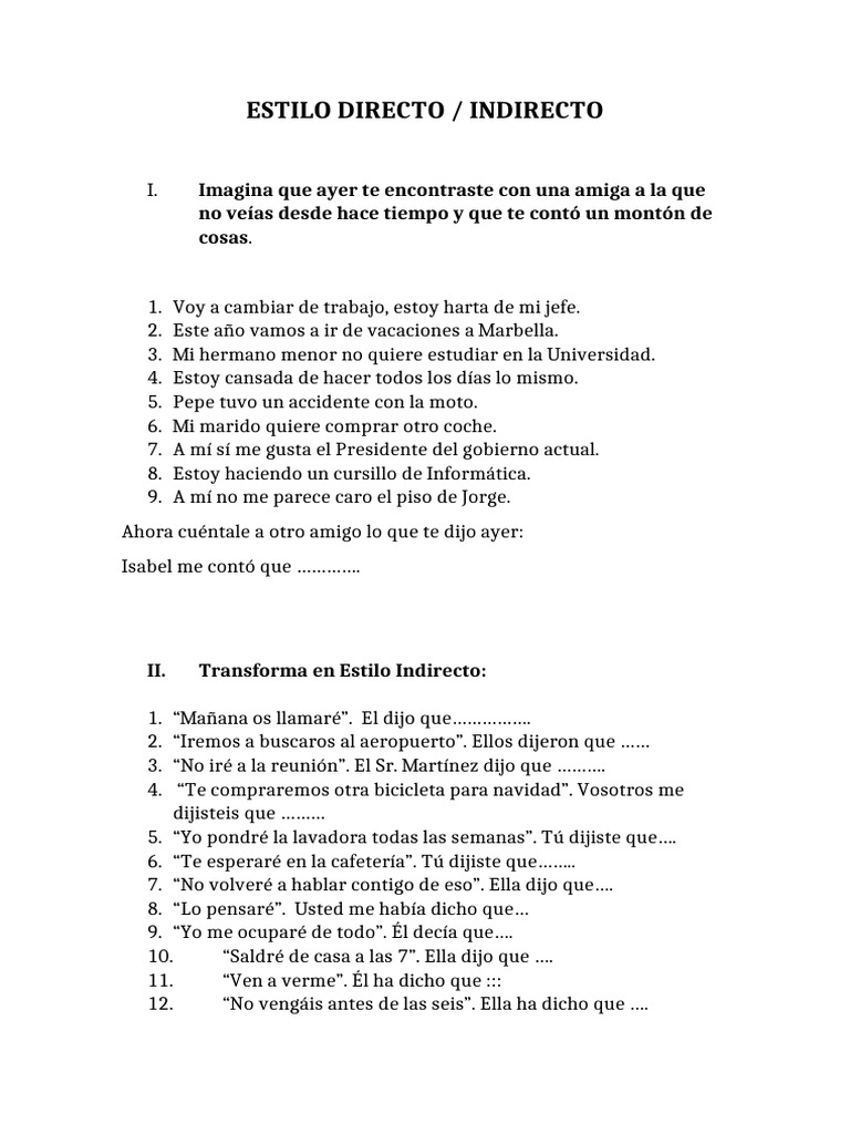 Estilo Directo Ejercicios | PDF