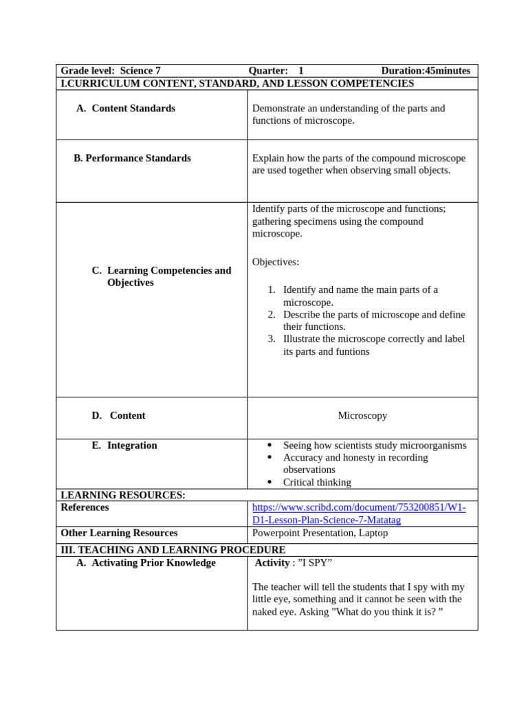 Sir Bobet Lesson Plan Semi Detailed Microscopy FINAL | PDF | Microscope ...