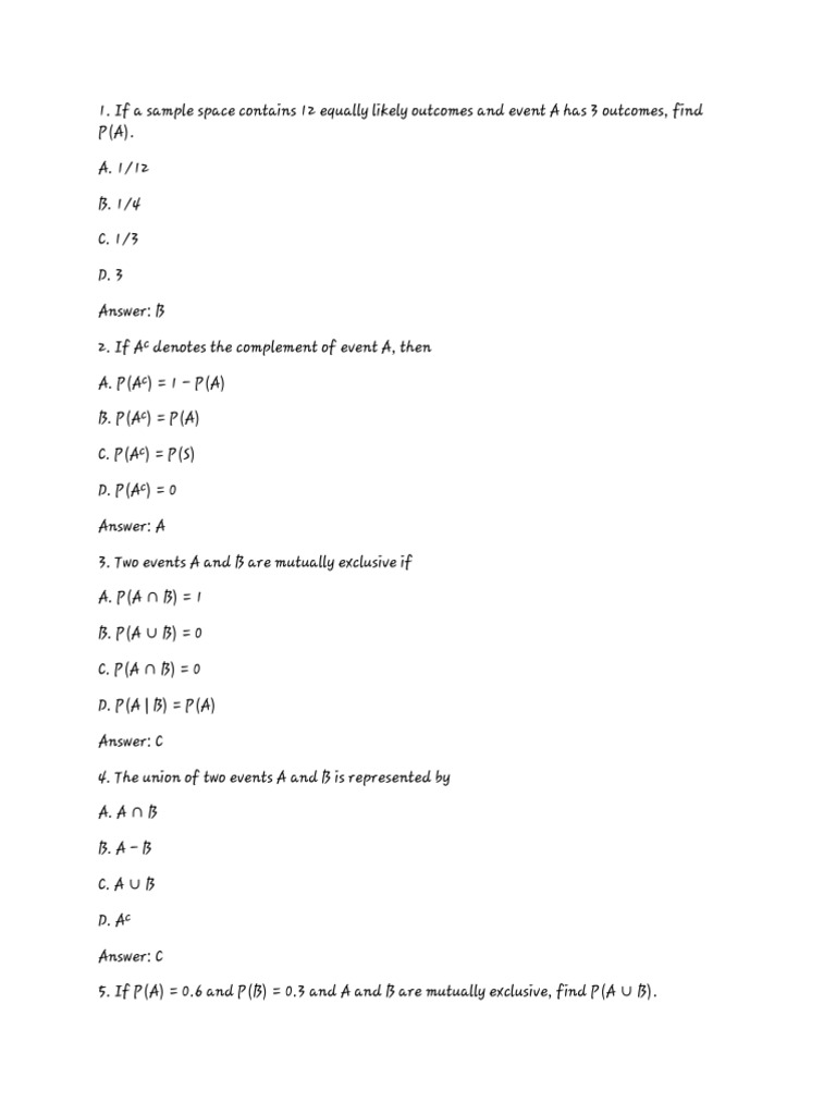 Sample Questions of Probability and Statistics | PDF | Probability ...