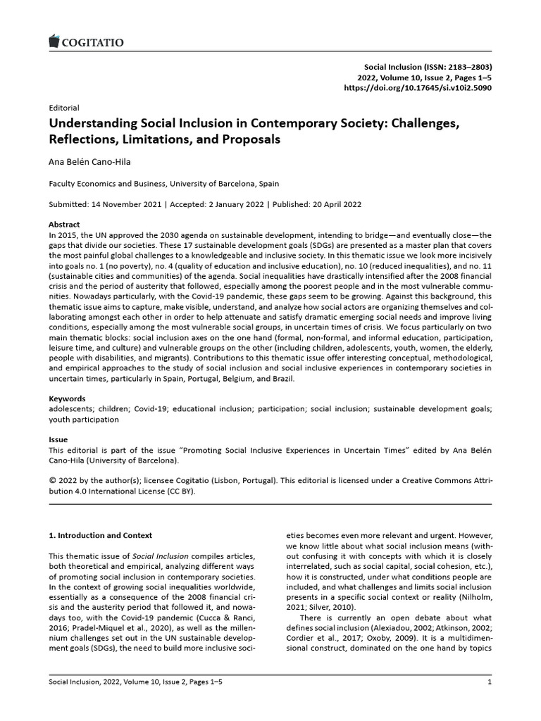 SI 10 (2) - Understanding Social Inclusion in Contemporary Society ...