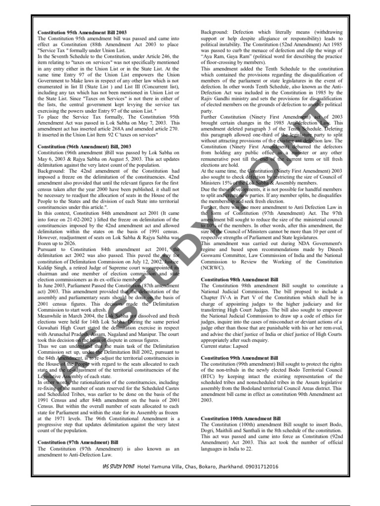 95th To 113 Amendment | PDF | Bill (Law) | Policy