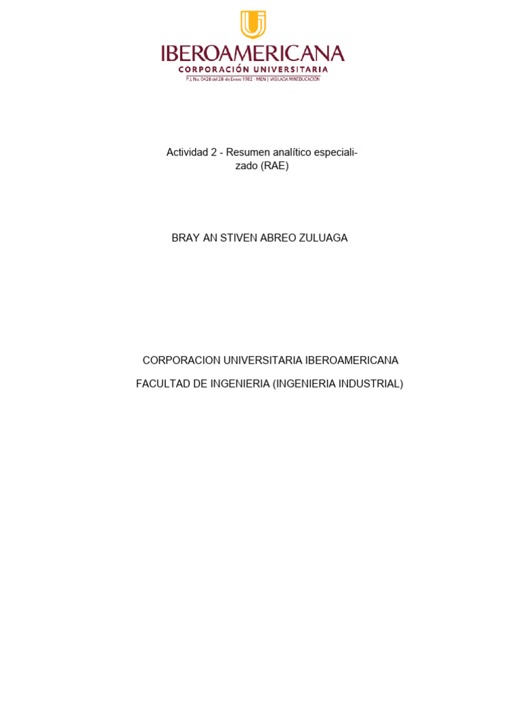 Actividad 2 - Resumen Especializado (RAE) BRAYAN ABREO | PDF ...