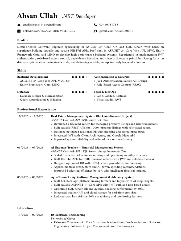Ahsan Ullah .Net Resume | PDF | Microsoft Sql Server | Entity Framework