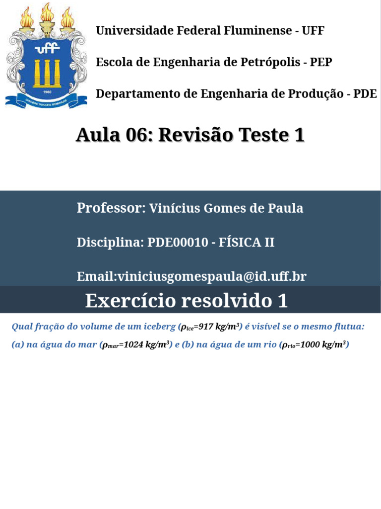 Aula 06 - Revisão Teste 1 | PDF | Flutuabilidade | Força
