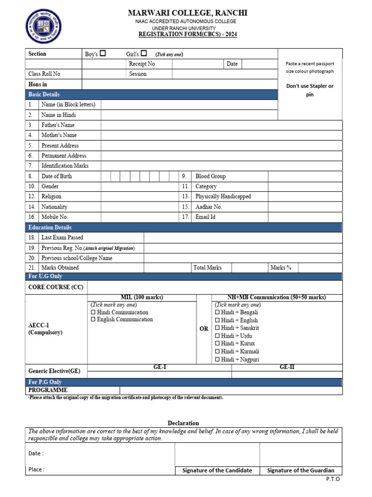 Registration Form 2024 | PDF | Science | Political Science