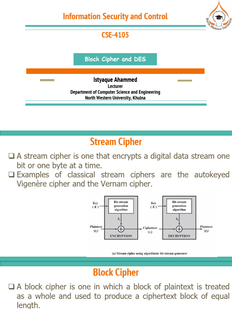 Lecture3 Block Chiper DES | PDF | Cipher | Secrecy