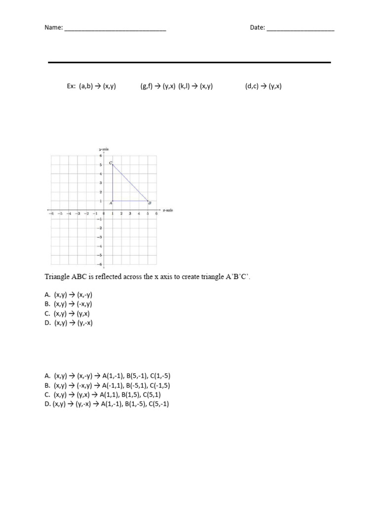 Notes 7-7 - Reflections on a Coordinate Plane PDF | PDF | Cartesian ...