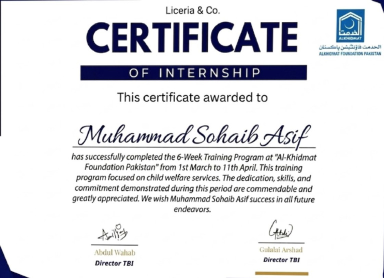 M.sohaib Asif Intership Certificate | PDF