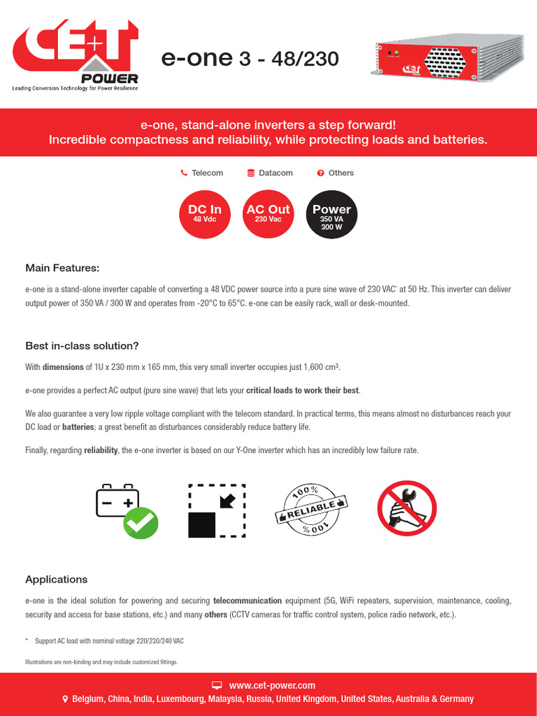 CET - Standalone Inverter - Datasheet - E-One 3-48-230 - En | PDF ...