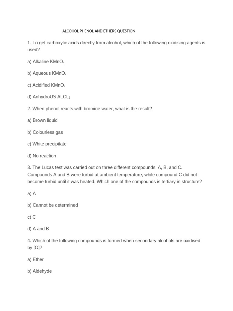 Most repeated alcohol phenol and ether questions | PDF