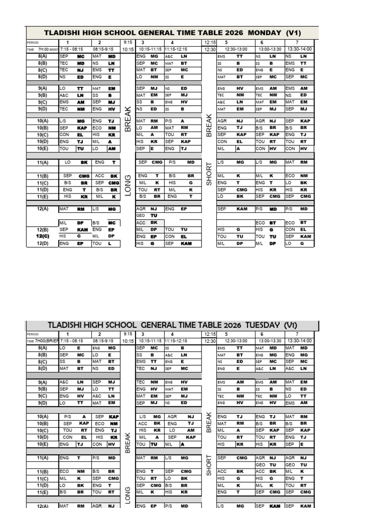 2026 General Time Table | PDF