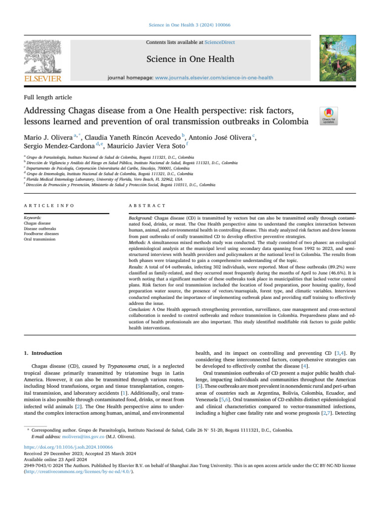 Addressing Chagas disease from a One Health perspective risk factors | PDF