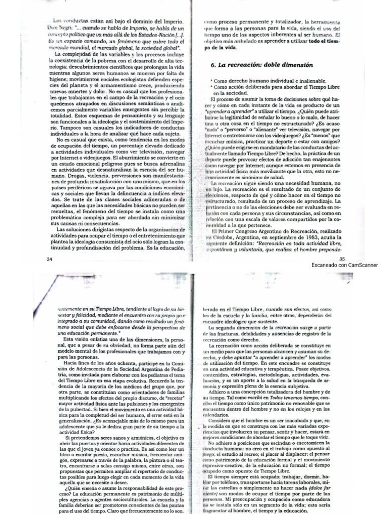 Texto Tiempo Libre y Recreación | PDF