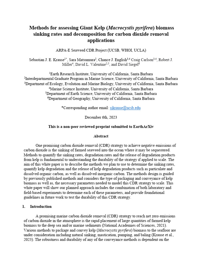 Krause Et Al., 2023. Methods for Assessing Giant Kelp (Macrocystis ...