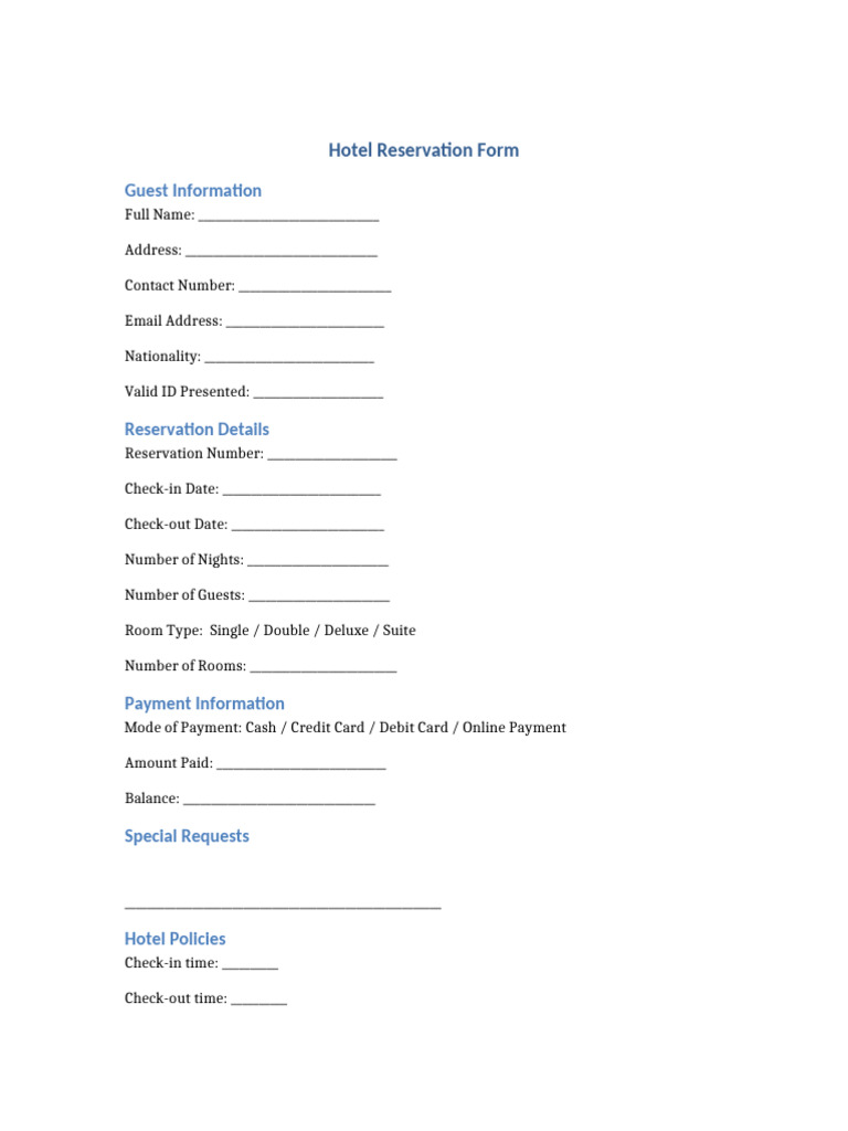 Hotel Reservation Form-2 | PDF