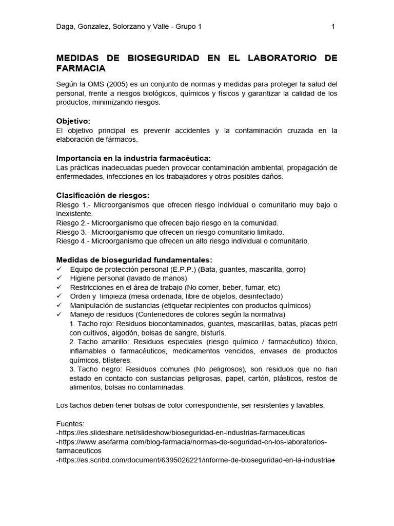 Medidas de Bioseguridad en El Laboratorio de Farma | PDF