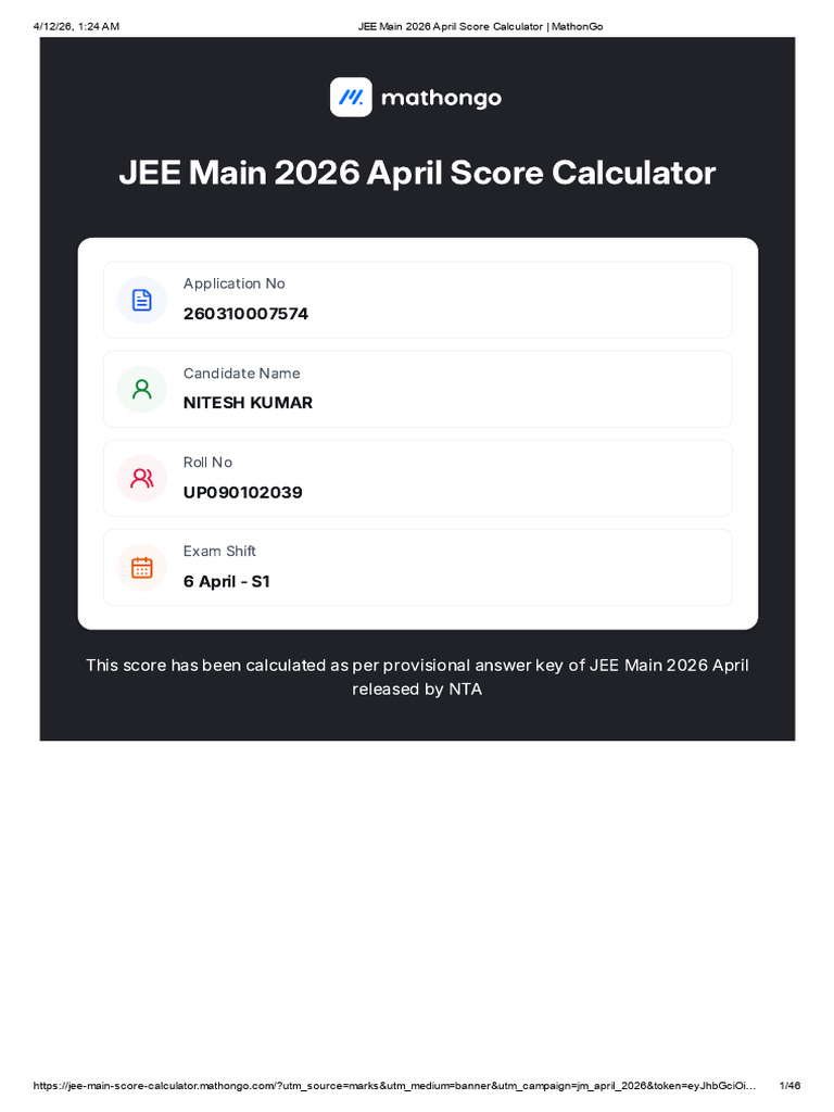 JEE Main 2026 April Score Calculator | PDF | Qualifications | Academic ...
