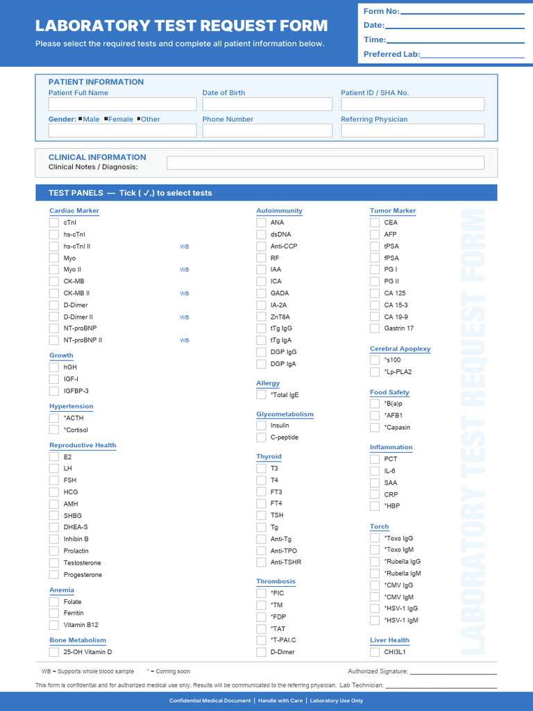 Laboratory Test Request Form | PDF | Immunoglobulin G | Endocrine System