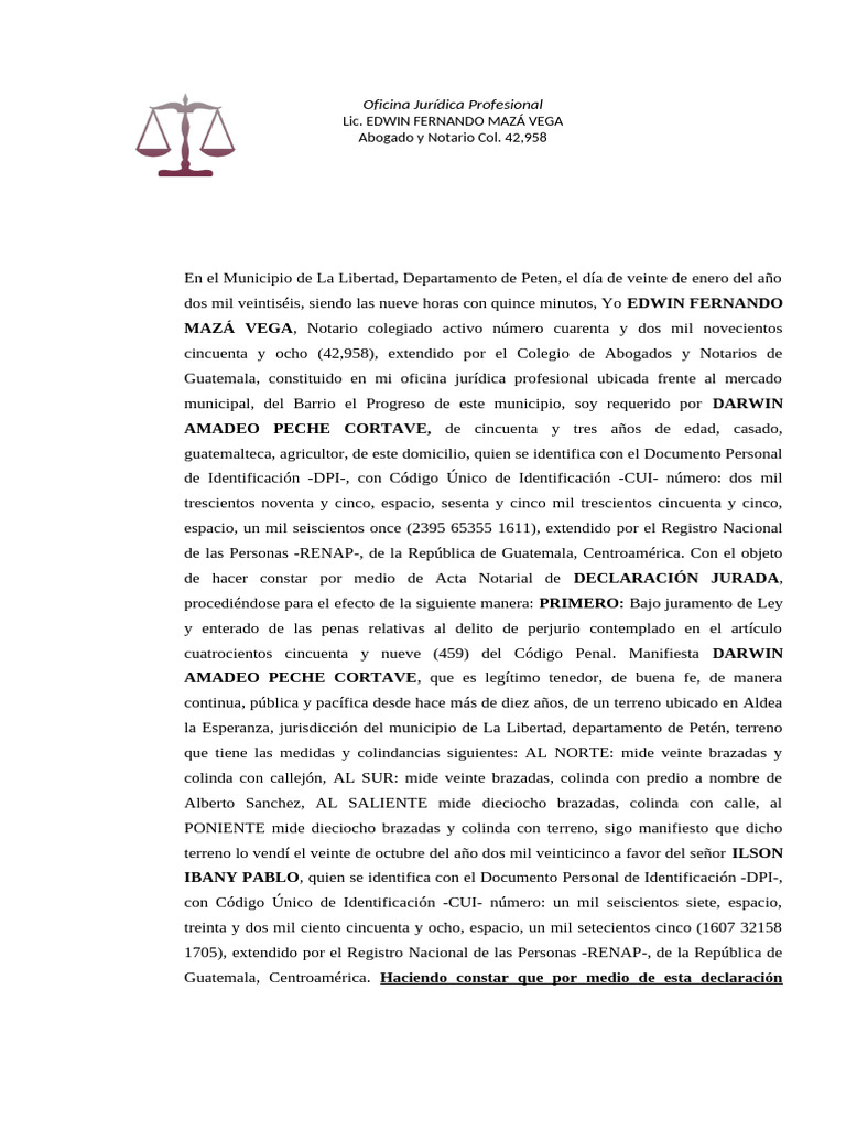 Declaración Jurada para Muni para Tramitar Agua | PDF | Guatemala ...