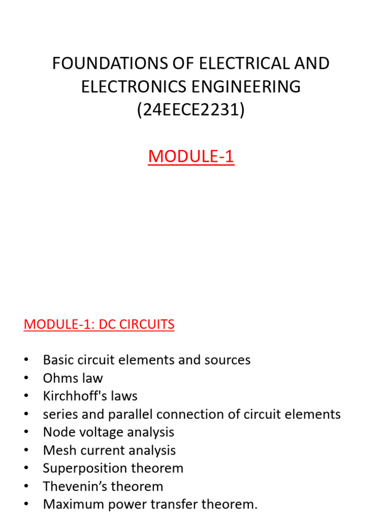 Module-1 | PDF | Electrical Network | Series And Parallel Circuits