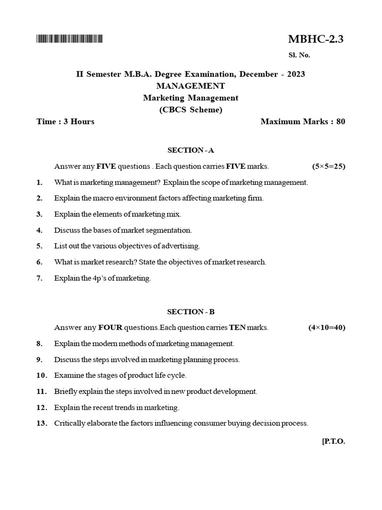 Marketing Management Model Papers | PDF | Marketing | Android ...