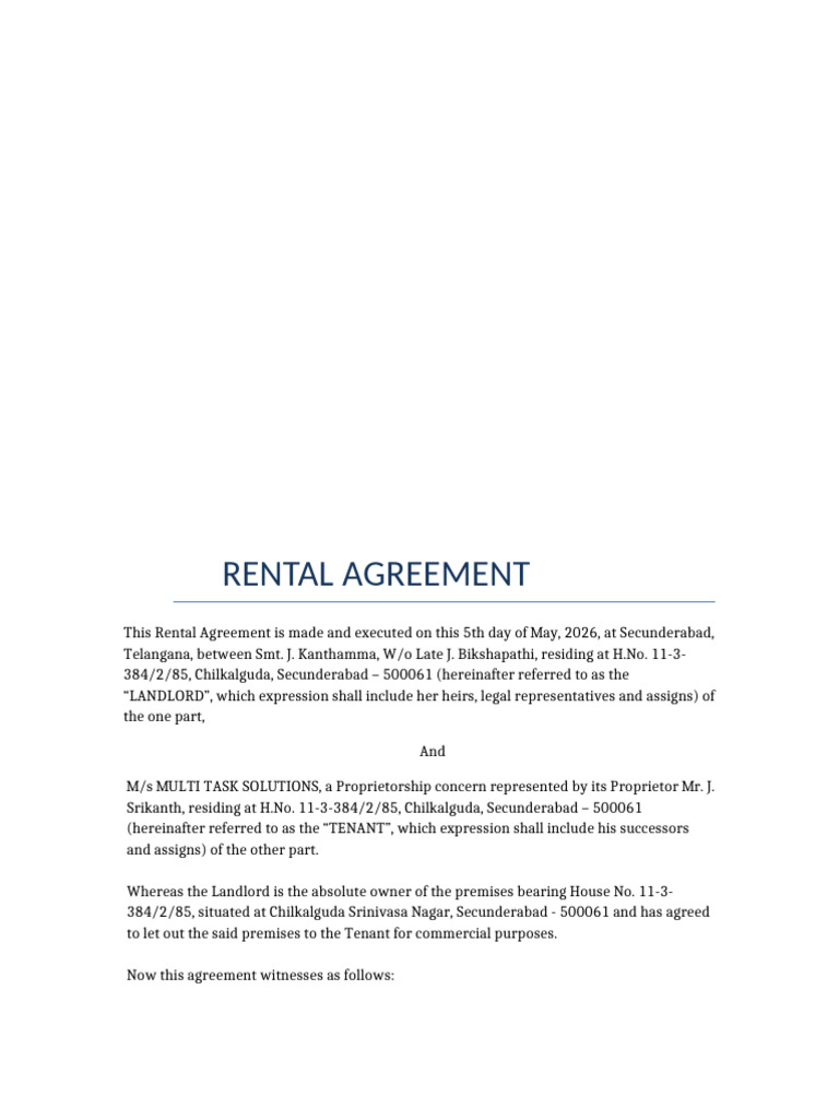 Rental Agreement Multi Task Solutions | PDF | Landlord | Leasehold Estate