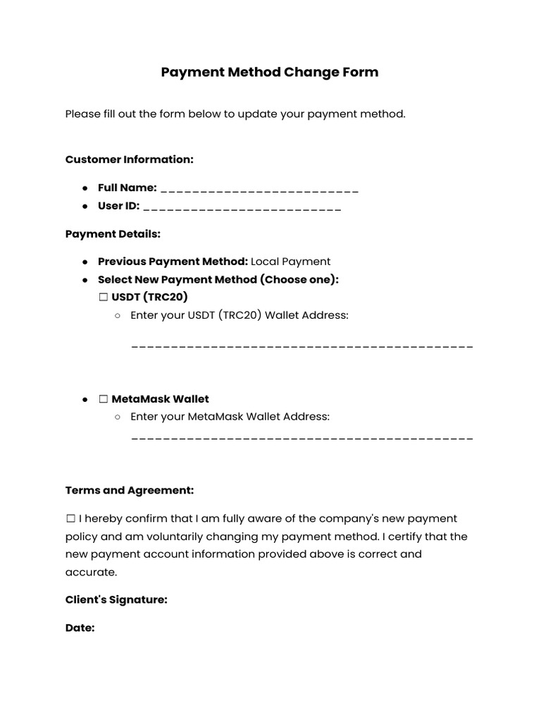 Payment Method Change Form | PDF