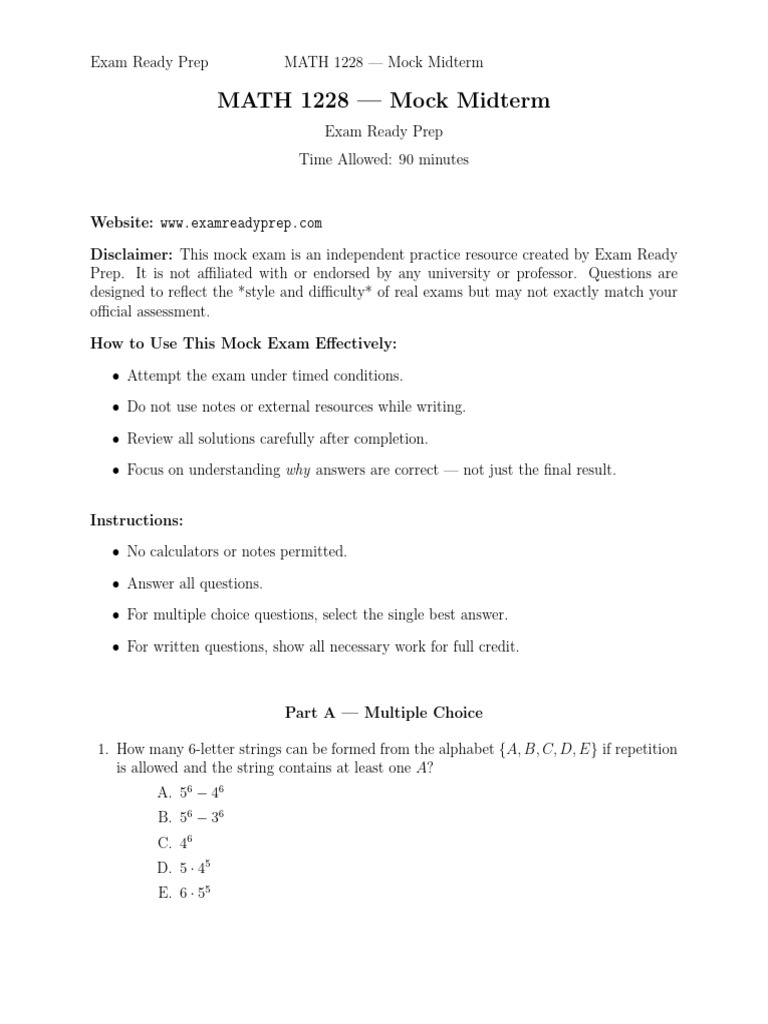 1228_Midterm_1___Western_Mock_C | PDF | Multiple Choice | Mathematics