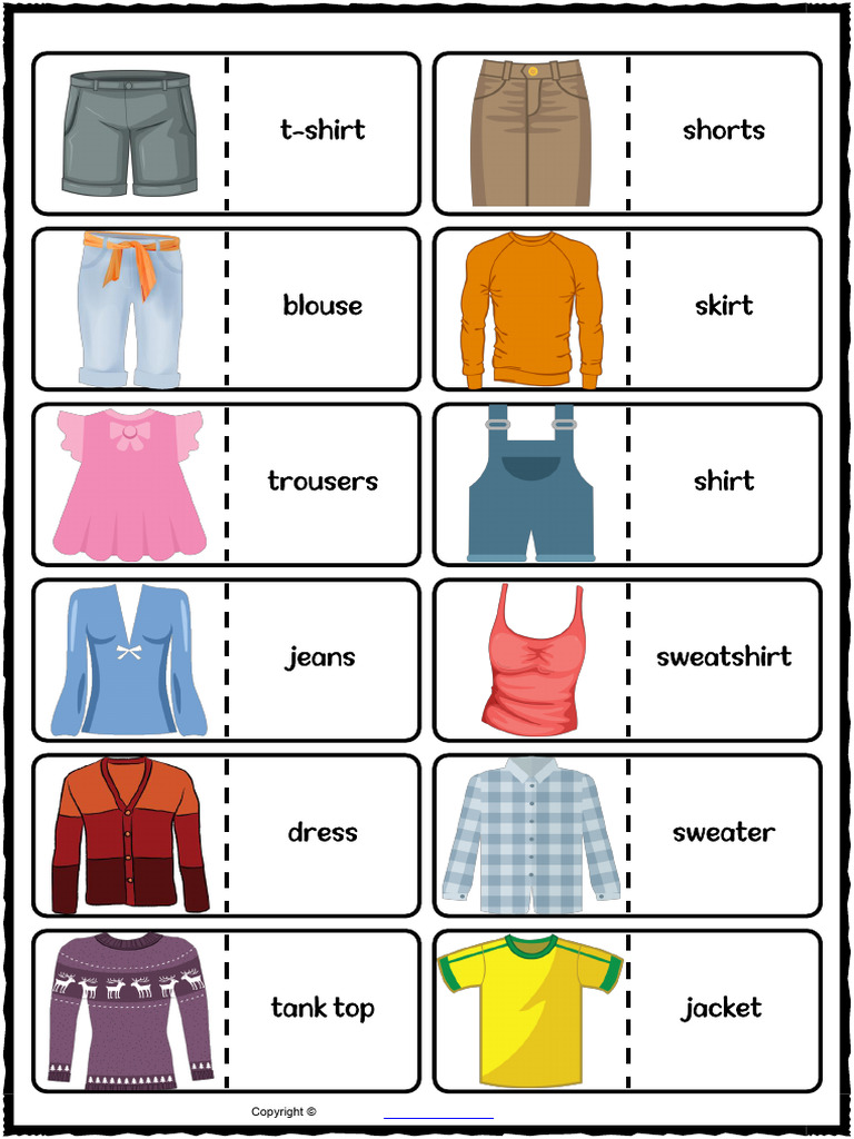 Clothes Vocabulary Esl Printable Dominoes Games for Kids-2 | PDF