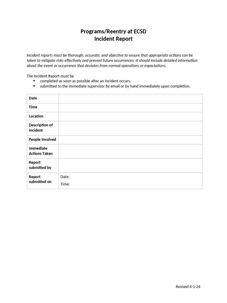 Programs Reentry Incident Report Template Draft (2) (1) | PDF