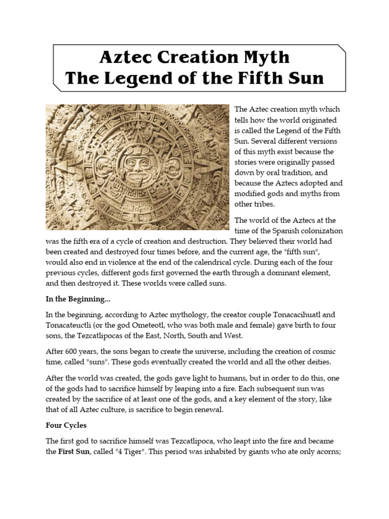 Aztec Myth of the Five Suns | PDF | Religious Belief And Doctrine ...