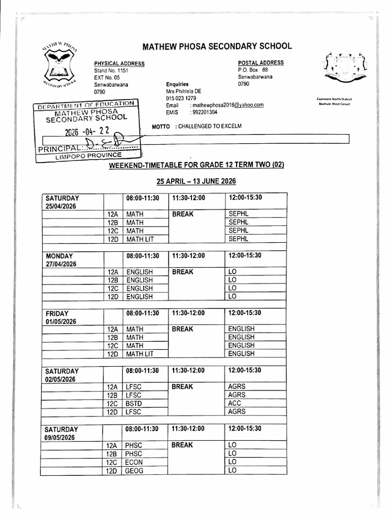 Weekend Timetable | PDF