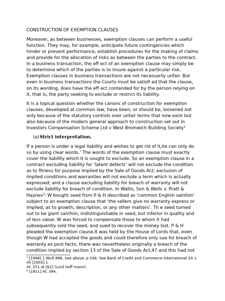 exemption clauses | PDF | Lease | Breach Of Contract