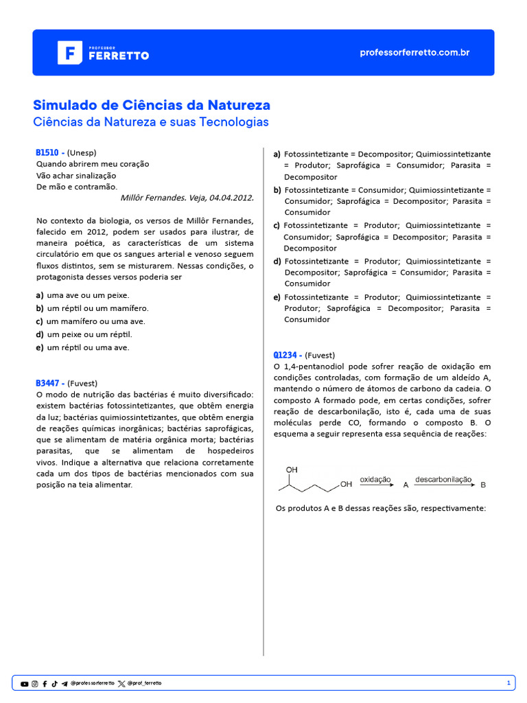Simulado de Ciências Da Natureza-Ciências Da Natureza e Suas ...