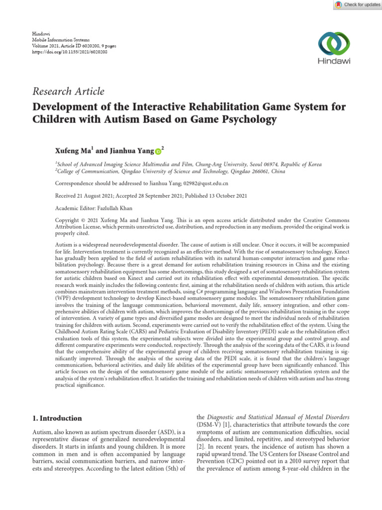 Development of the Interactive Rehabilitation Game System for Children ...