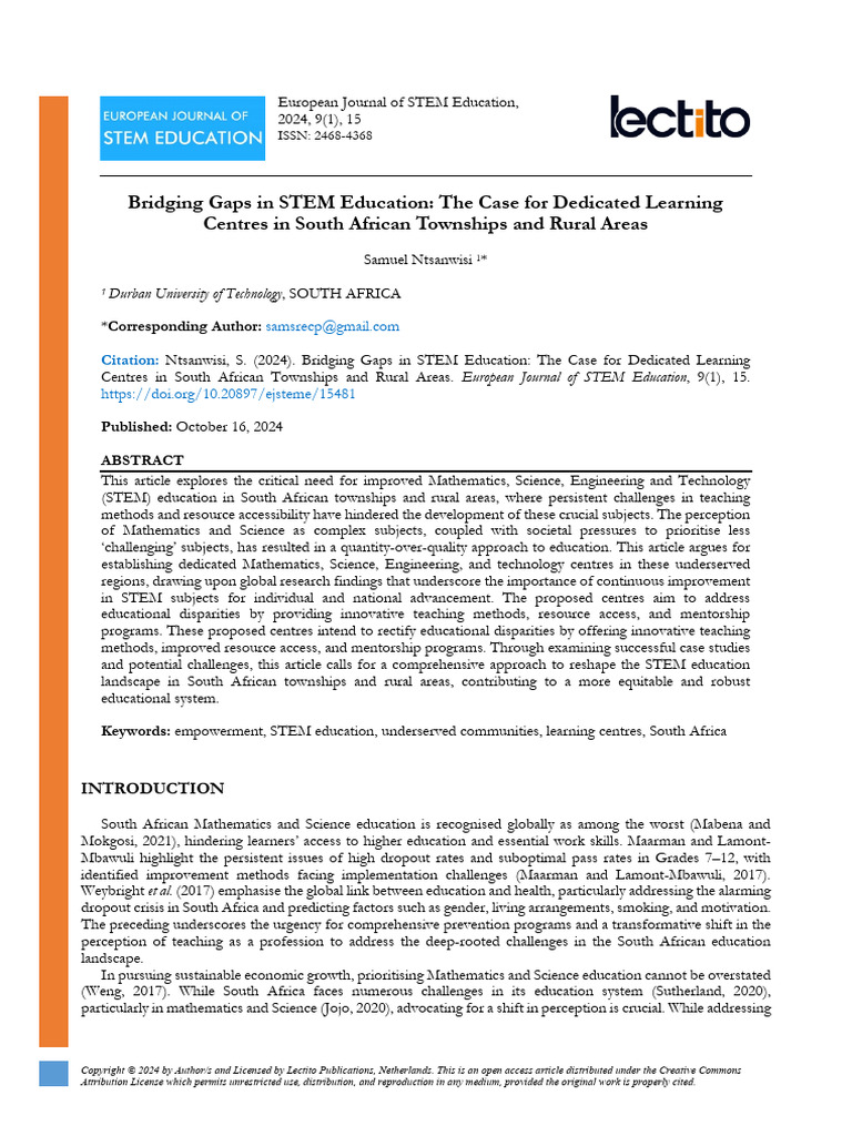 Bridging Gaps in Stem Education the Case for Dedicated Learning Centres ...